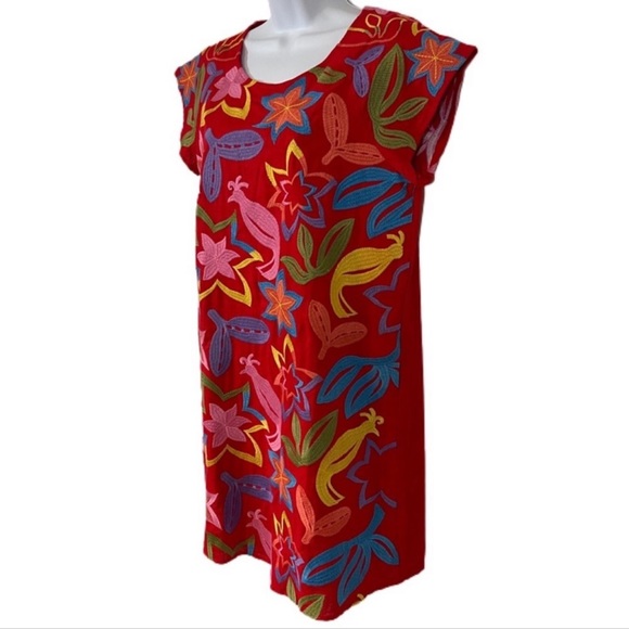 Andree Dresses & Skirts - Andree Embroidered Floral Linen Blend Shift Dress M Red